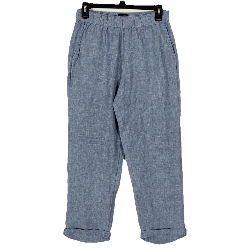 Rachel Roy Pants Womens Small Blue Linen Pockets Pull On Cuffed Cropped Tapered